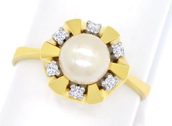 Foto 1 - Damenring mit Perle und Diamanten in Gelbgold-Weißgold, Q1871