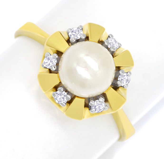Foto 2 - Damenring mit Perle und Diamanten in Gelbgold-Weißgold, Q1871