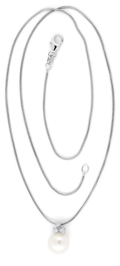 Foto 3 - Brillant-Collier Button Perle Schlangenkette Weißgold, S4467