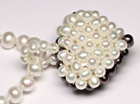 Foto 2 - Zuchtperlen-Kette Riesen Perlen Herz Silberschloss, S9017
